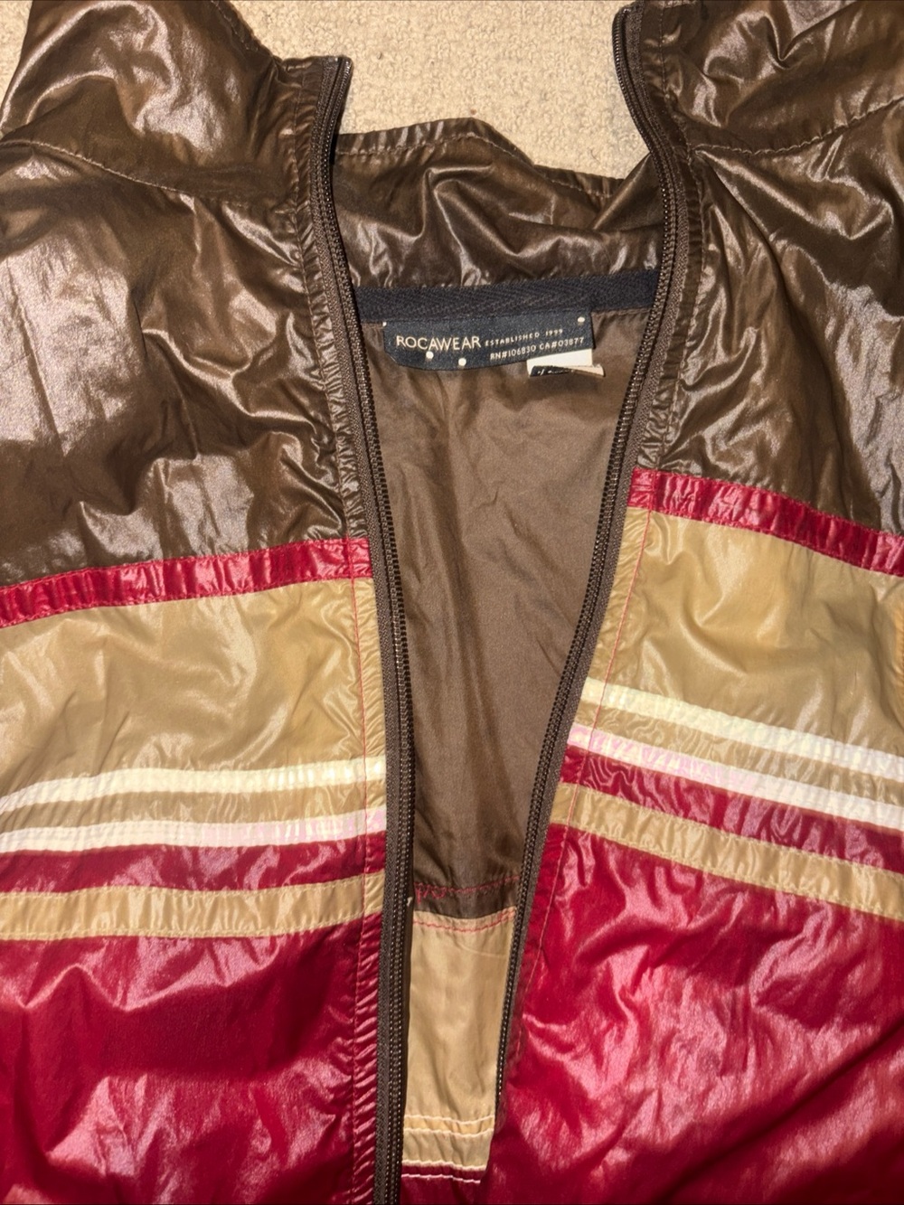 Rocawear Red, Brown & Tan Colorblock Windbreaker Jacket